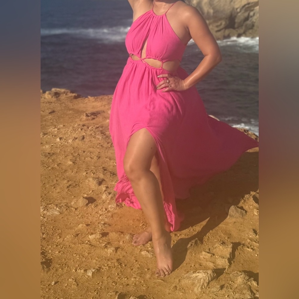 Chic Fuchsia Maxi Dress with Cutout Details